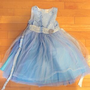 Girls Blue Tulle Gown with Embellished Waist